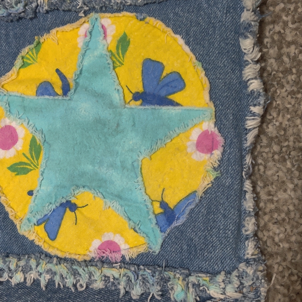 Handmade Colorful Patchwork Denim Quilt - Picture 6 of 15